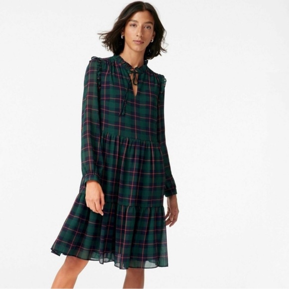 J. Crew tartan long sleeve dress with ruffle - Picture 3 of 3